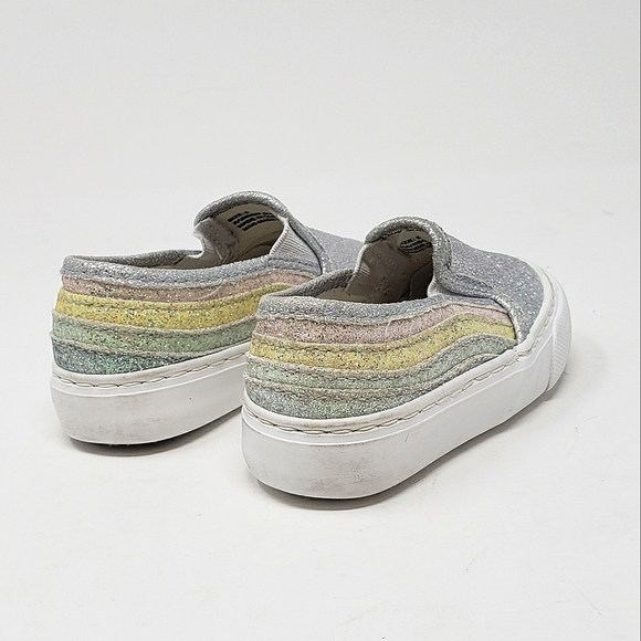 Olive & Edie Rainbow Slip-on Sneakers Girls Size 5 Glitterly Silver Pink Yellow - Picture 2 of 10